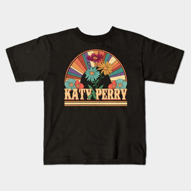 Katy Flowers Name Perry Personalized Gifts Retro Style Kids T-Shirt by Dinosaur Mask Store